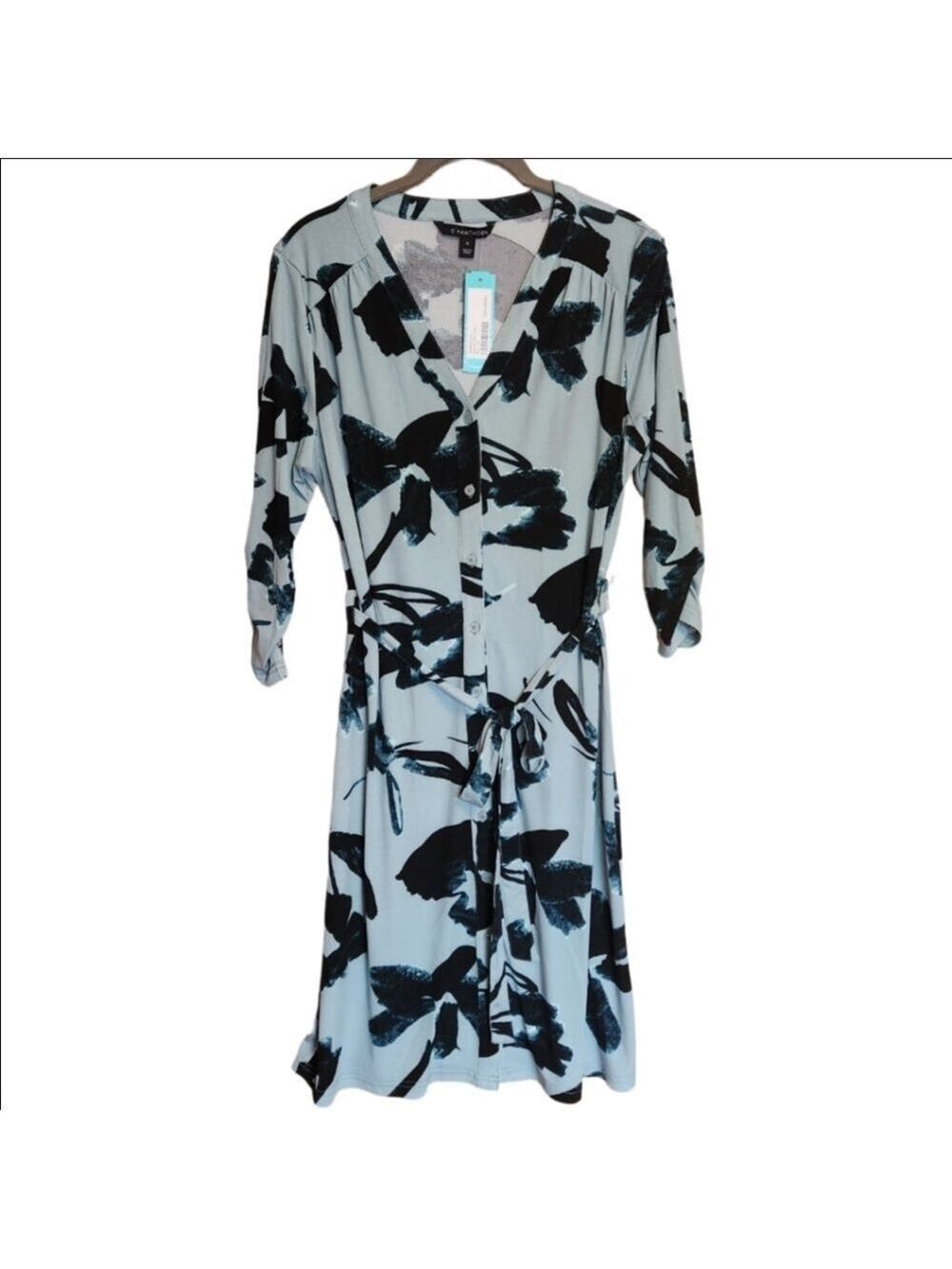 41 HAWTHORNE GIANNA SHIRT DRESS ABSTRACT FLORAL GREEN TEAL BLACK SIZE MEDIUM NWT - Picture 2 of 9